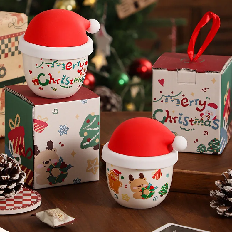 Fashion Cartoon Creative Christmas Ceramic Mug with Lid