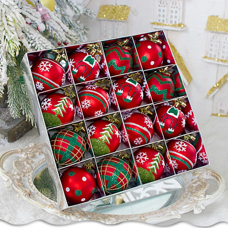 Christmas Ball 6cm Grinch Green Red Plated Plastic Ball Christmas Tree Decorations 16pcs/Set