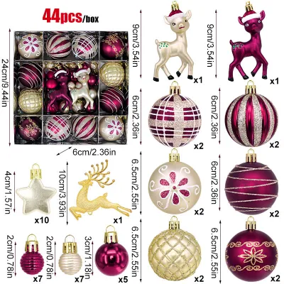 Christmas Ball 3-6cm Painted Shaped Plastic Plating Ball Christmas Tree Decoration 44pcs/Set
