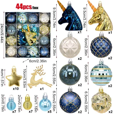 Christmas Ball 3-6cm Painted Shaped Plastic Plating Ball Christmas Tree Decoration 44pcs/Set
