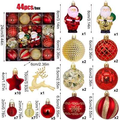 Christmas Ball 3-6cm Painted Shaped Plastic Plating Ball Christmas Tree Decoration 44pcs/Set