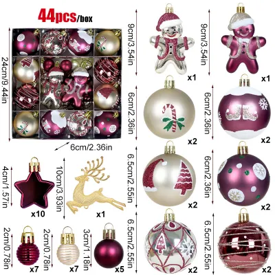 Christmas Ball 3-6cm Painted Shaped Plastic Plating Ball Christmas Tree Decoration 44pcs/Set