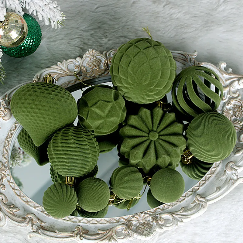 Flocking Ball 4/6/8cm Plastic Hollow Christmas Tree Decoration 48pcs/Set