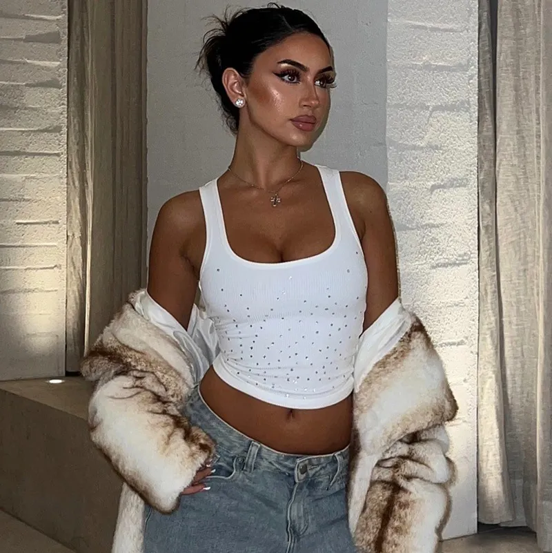 Women Fashion Rhinestone Tanks