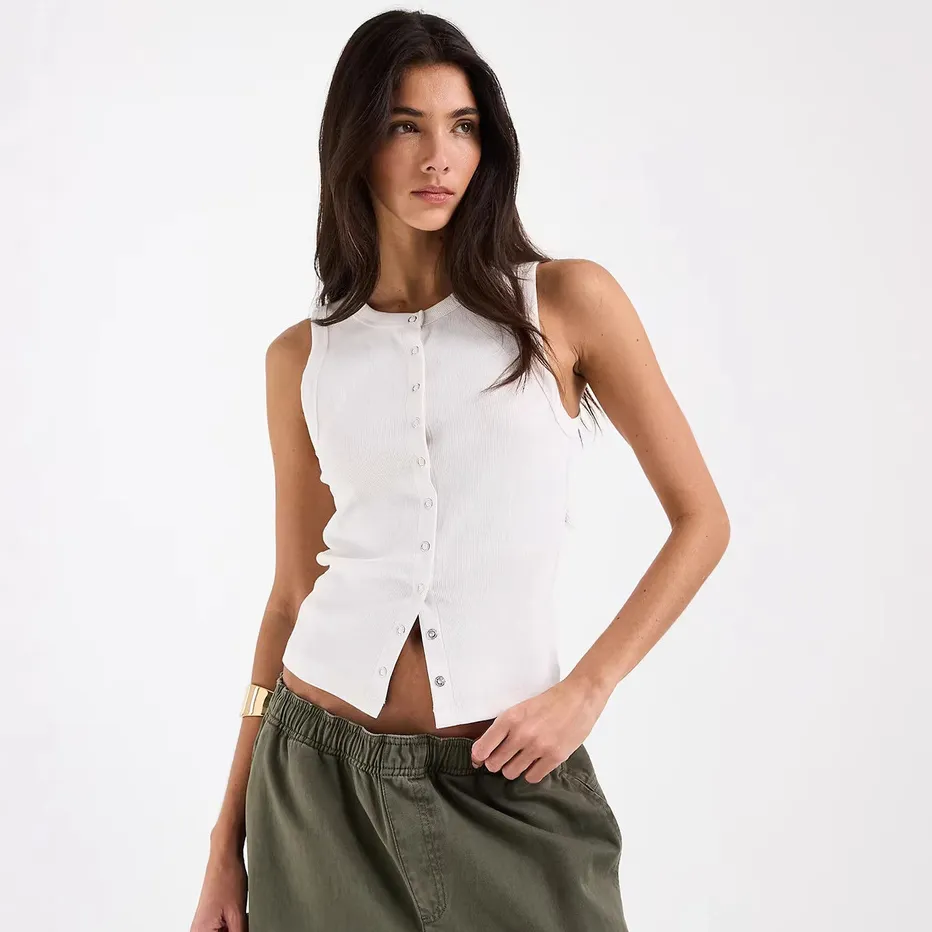 Women Fashion Solid Color Single-Breasted Sleeveless Tanks