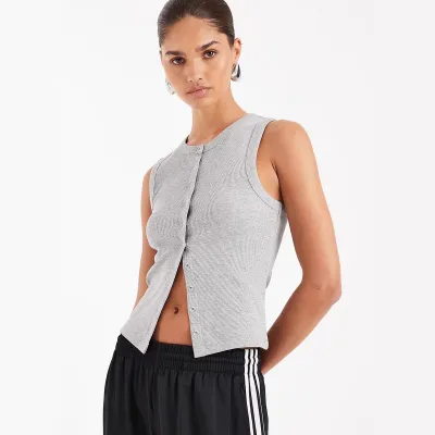 Women Fashion Solid Color Single-Breasted Sleeveless Tanks