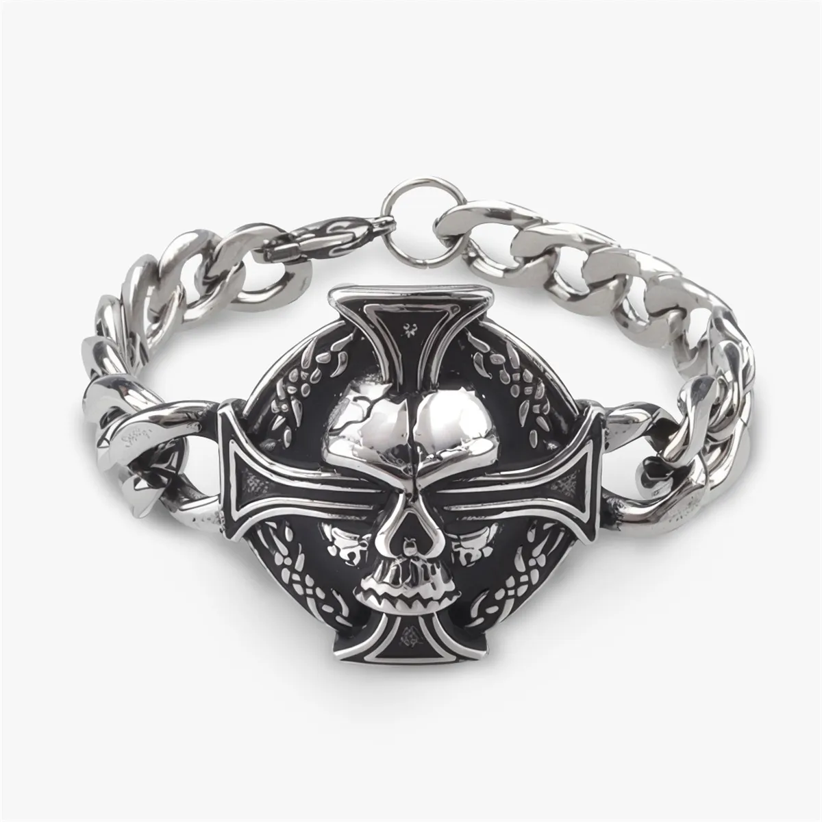 Men'S Fashion Stainless Steel Cuban Cross Skull Bracelet