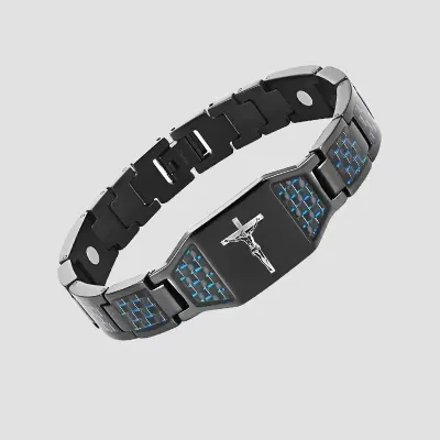 Men Fashion Cross Titanium Steel Carbon Fiber Bracelet