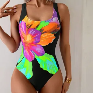 Women'S Fashion Multicolor Floral Print One-Pieces Swimsuit
