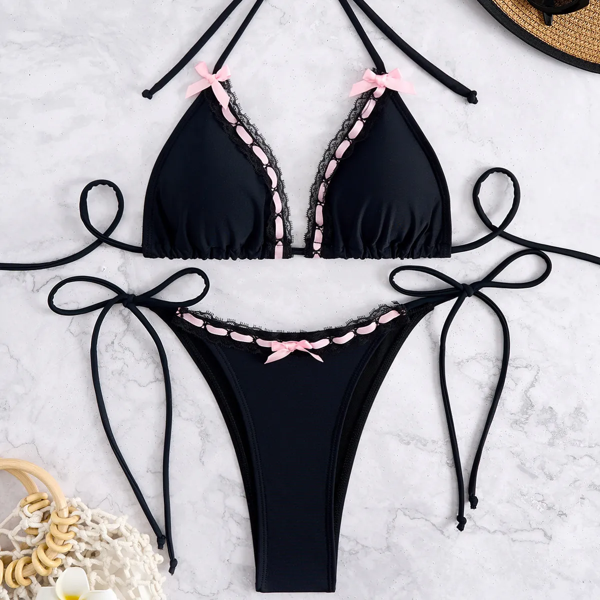 Women Fashion Bow Lace-Up Bikini