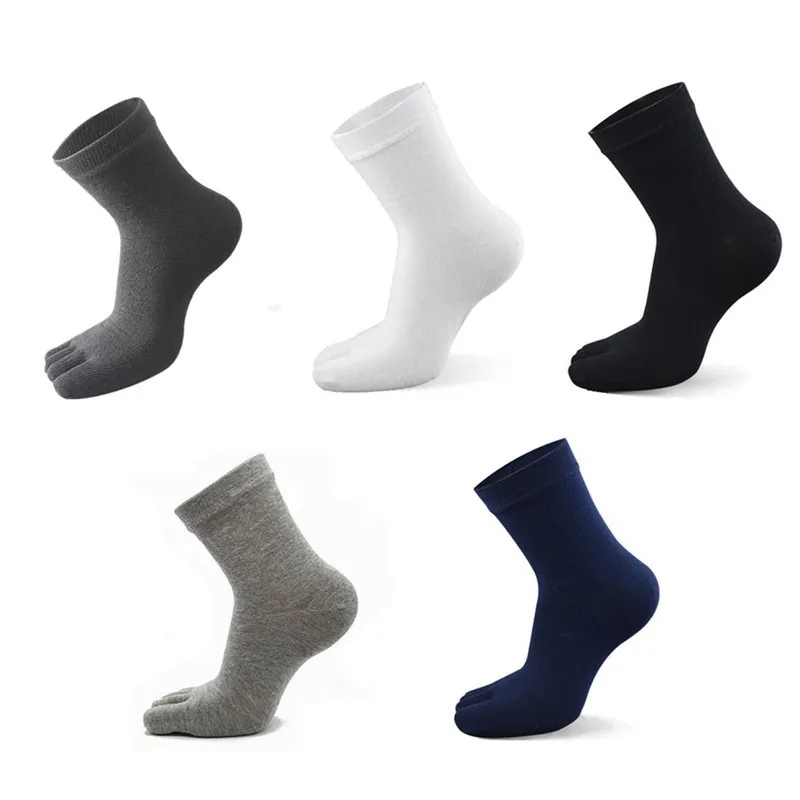 Men Fashion Casual Simple Solid Color Cotton Mid-Tube Five-Toe Socks