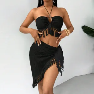 Women'S Fashion Tassel Bikini Three Piece Set