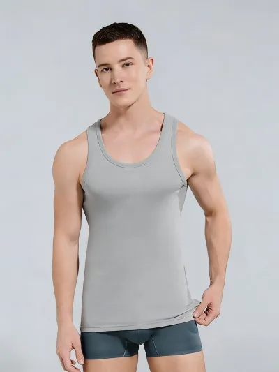 Men Fashion Casual Summer Solid Color Breathable Sleeveless Elastic Tank Top