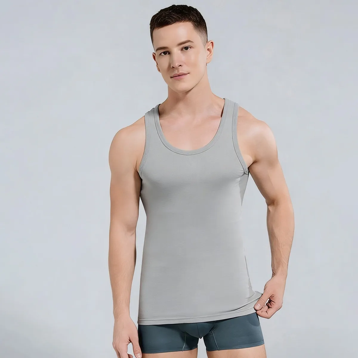 Men Fashion Casual Summer Solid Color Breathable Sleeveless Elastic Tank Top