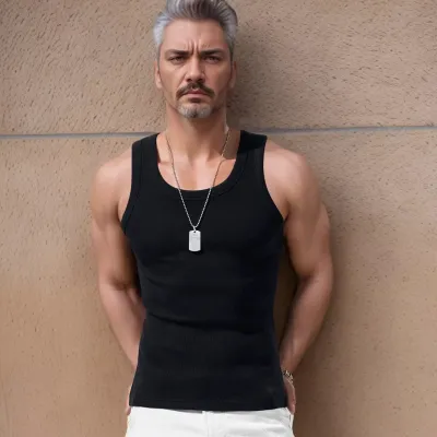 Men Fashion Casual Summer Simple Solid Color Thick Thread Tight Sleeveless Tank Top