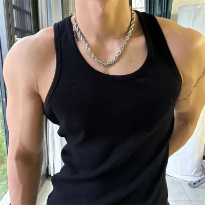 Men'S Fashion Casual Summer Solid Color Thread Cotton Breathable Tank Top