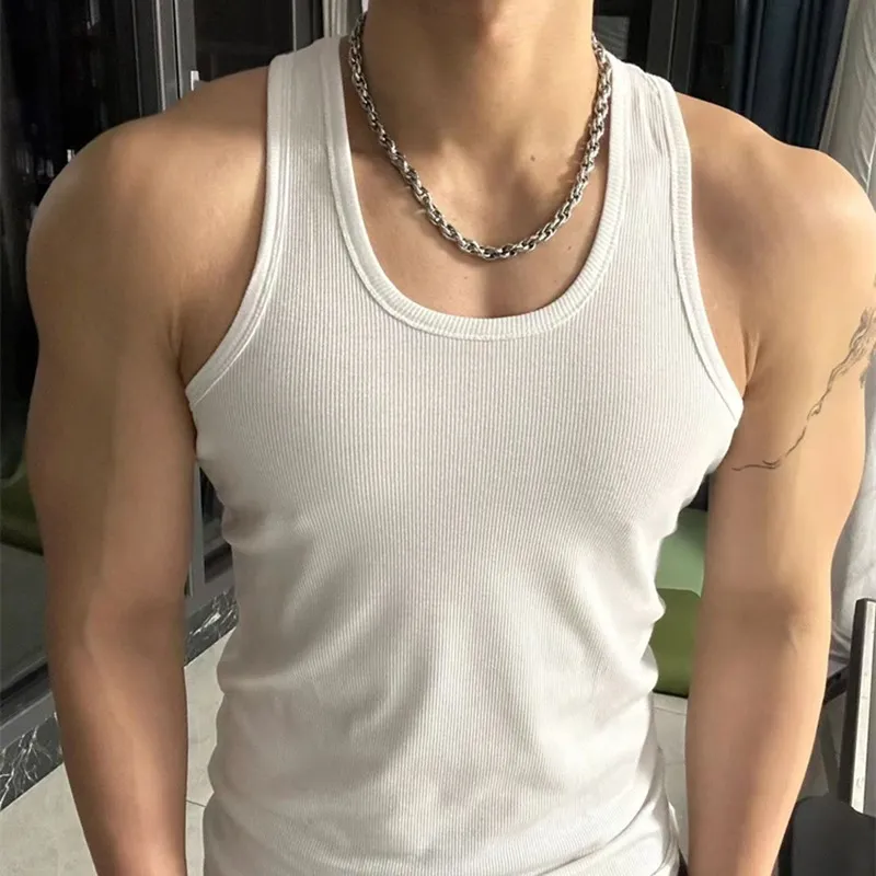 Men'S Fashion Casual Summer Solid Color Thread Cotton Breathable Tank Top