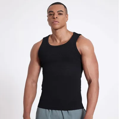 Men Fashion Casual Simple Summer Solid Color Cotton Slim-Fit Thread Sleeveless Tank Top