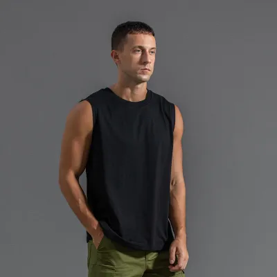 Men Fashion Casual Summer Solid Color Round Neck Thin Seamless Loose Tank Top