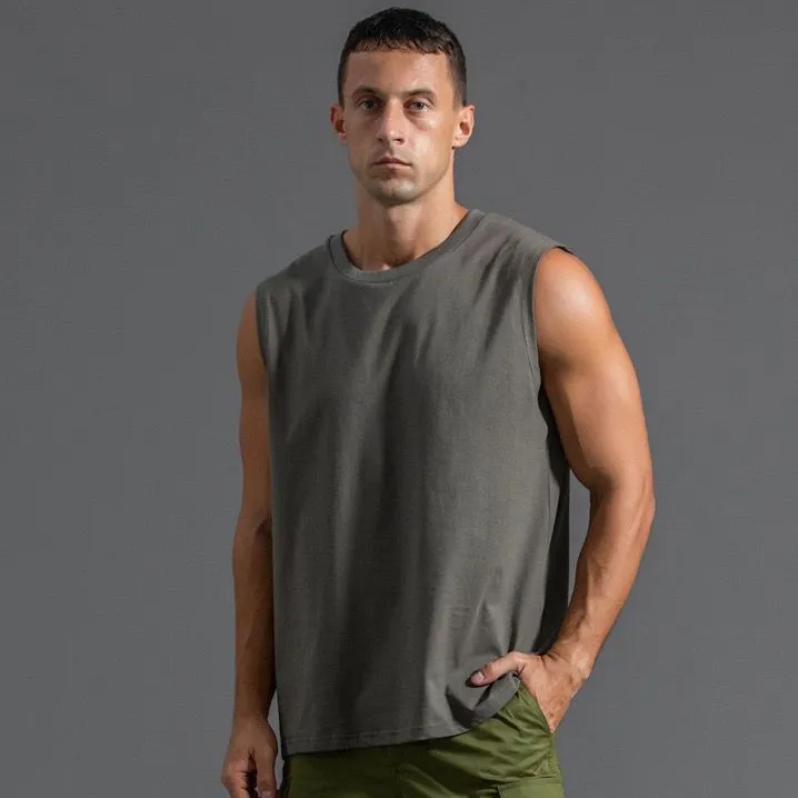 Men Fashion Casual Summer Solid Color Round Neck Thin Seamless Loose Tank Top