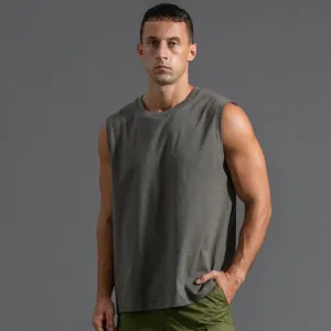 Men Fashion Casual Summer Solid Color Round Neck Thin Seamless Loose Tank Top