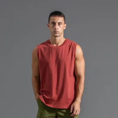 Men Fashion Casual Summer Solid Color Round Neck Thin Seamless Loose Tank Top