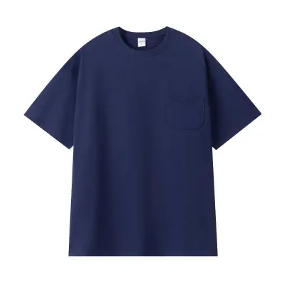 Men Fashion Casual Simple Solid Color Cotton Round Neck Short Sleeve Pocket Loose T-Shirt