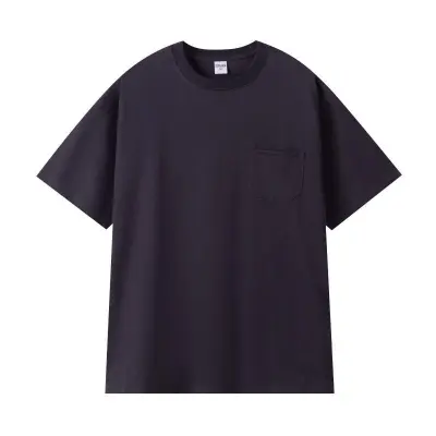 Men Fashion Casual Simple Solid Color Cotton Round Neck Short Sleeve Pocket Loose T-Shirt
