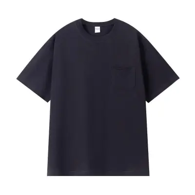 Men Fashion Casual Simple Solid Color Cotton Round Neck Short Sleeve Pocket Loose T-Shirt