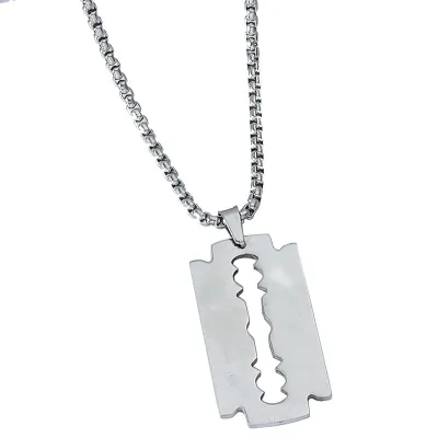 Men Fashion Stainless Steel Razor Blade Pendant Necklace