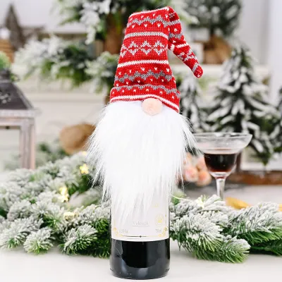 Christmas  Knitted Faceless Doll Wine Bottle Decoration