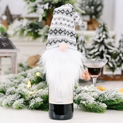 Christmas  Knitted Faceless Doll Wine Bottle Decoration