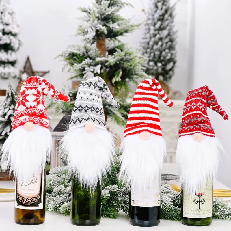 Christmas  Knitted Faceless Doll Wine Bottle Decoration
