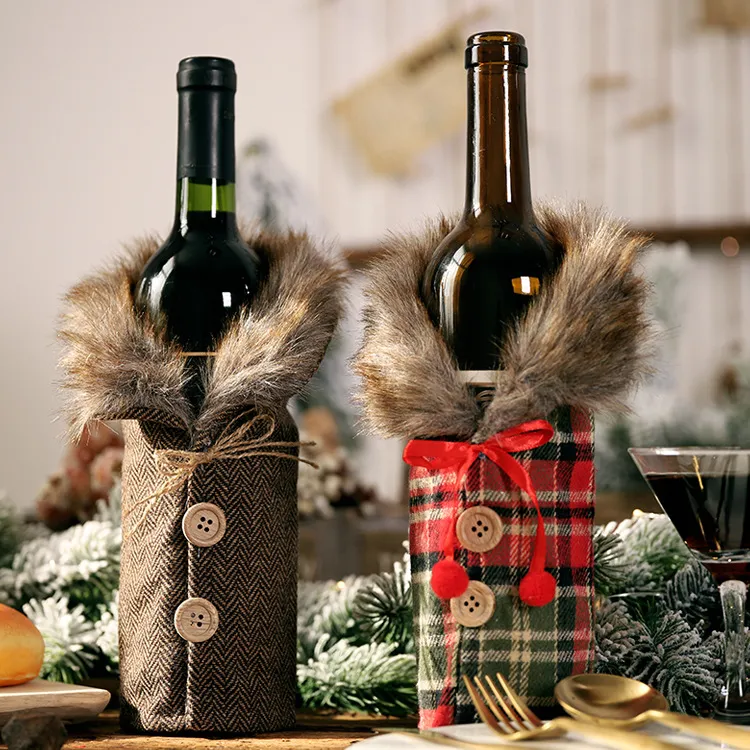 Christmas Dining Table Wine Bottle Stripe Paid Decorative