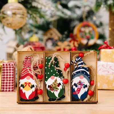 Christmas Painted Cute Forester Pendant Wooden Pendant Home Decoration 3pcs/Set