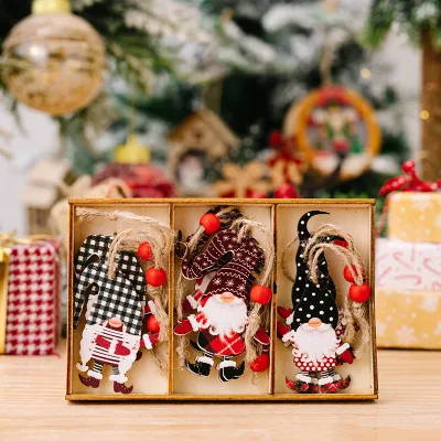 Christmas Painted Cute Forester Pendant Wooden Pendant Home Decoration 3pcs/Set