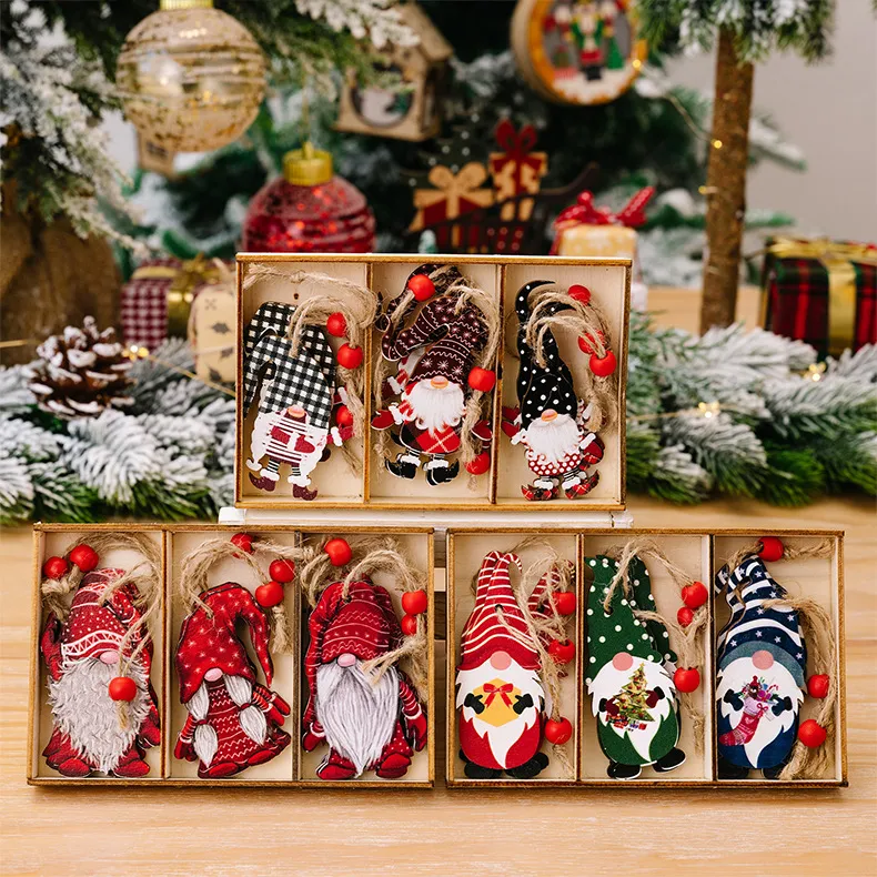 Christmas Painted Cute Forester Pendant Wooden Pendant Home Decoration 3pcs/Set