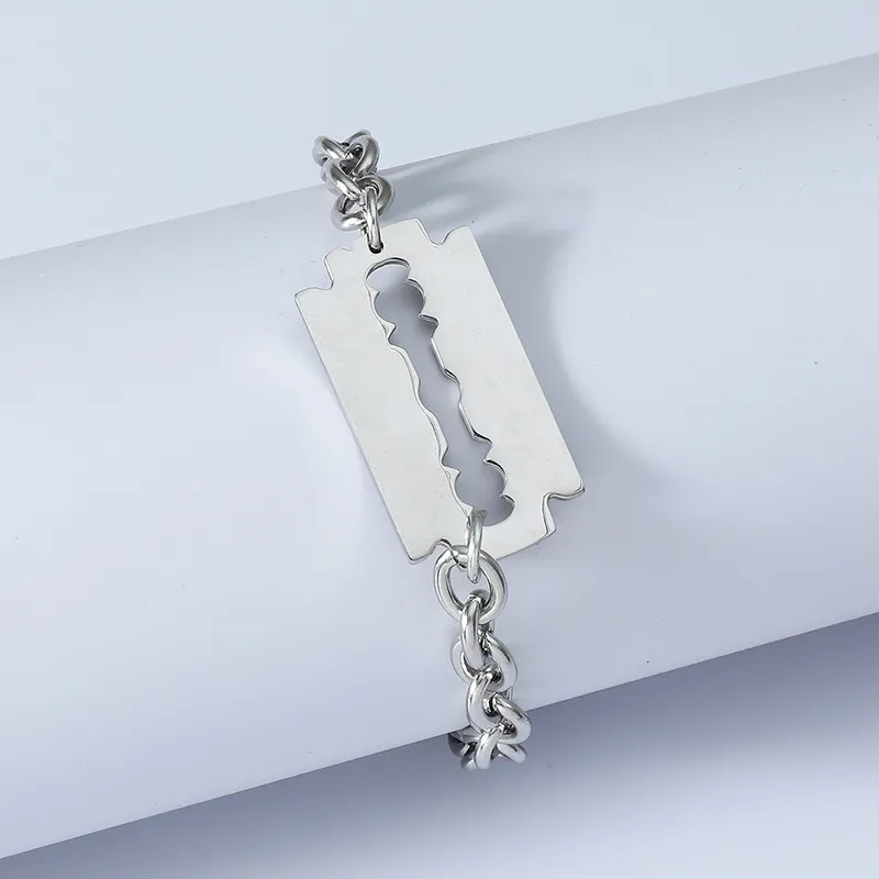 Men Fashion Stainless Steel Razor Blade Pendant Bracelet
