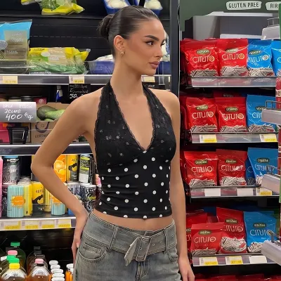 Women Fashion Sexy Neck Polka Dot Print Crop Top Tanks