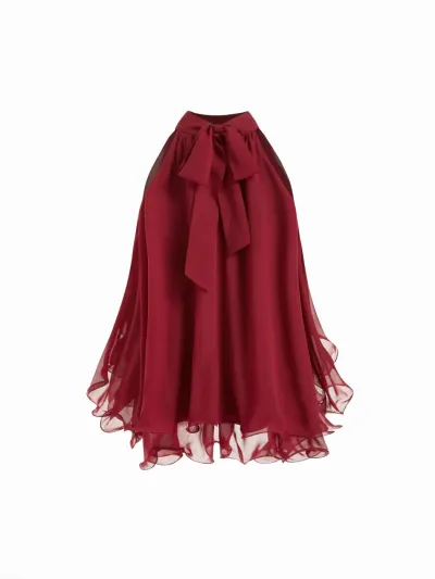 Women Fashion Neck Chiffon Sleeveless Top