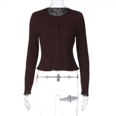 Autumn Women'S Fashion Single-Breasted Long-Sleeved Top