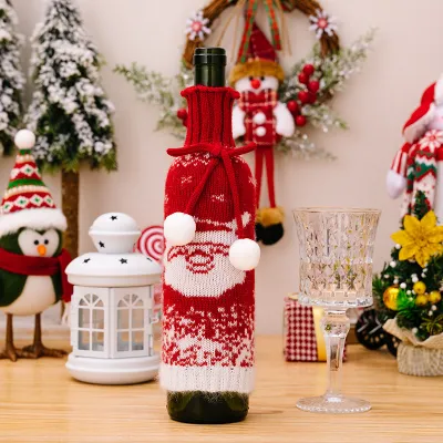 Christmas Knitted Snowman Elk Gradient Color Wine Bottl Decorations