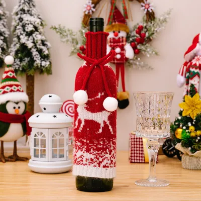 Christmas Knitted Snowman Elk Gradient Color Wine Bottl Decorations