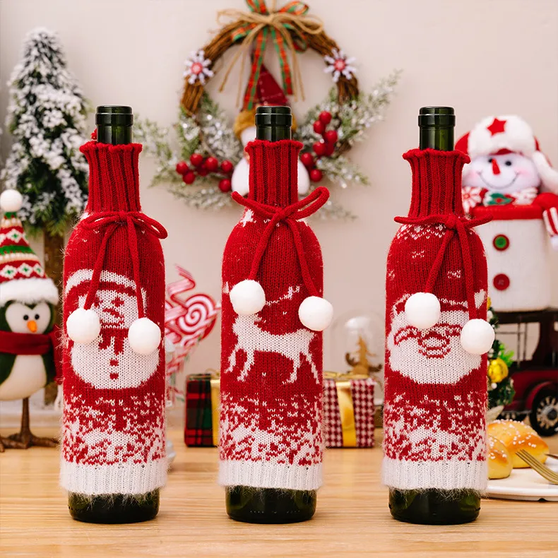 Christmas Knitted Snowman Elk Gradient Color Wine Bottl Decorations