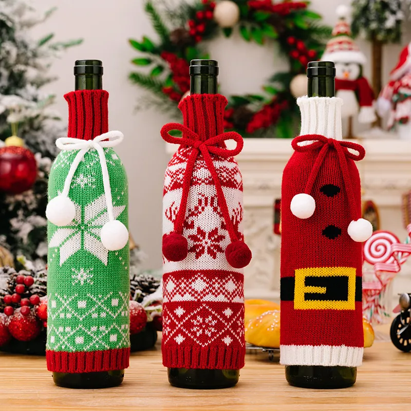 Christmas Knitted Wine Bottle Decoration