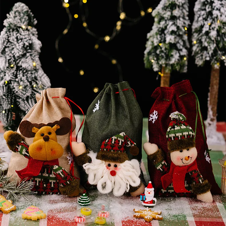 Christmas Cartoon Doll Linen Gift Bag Decoration