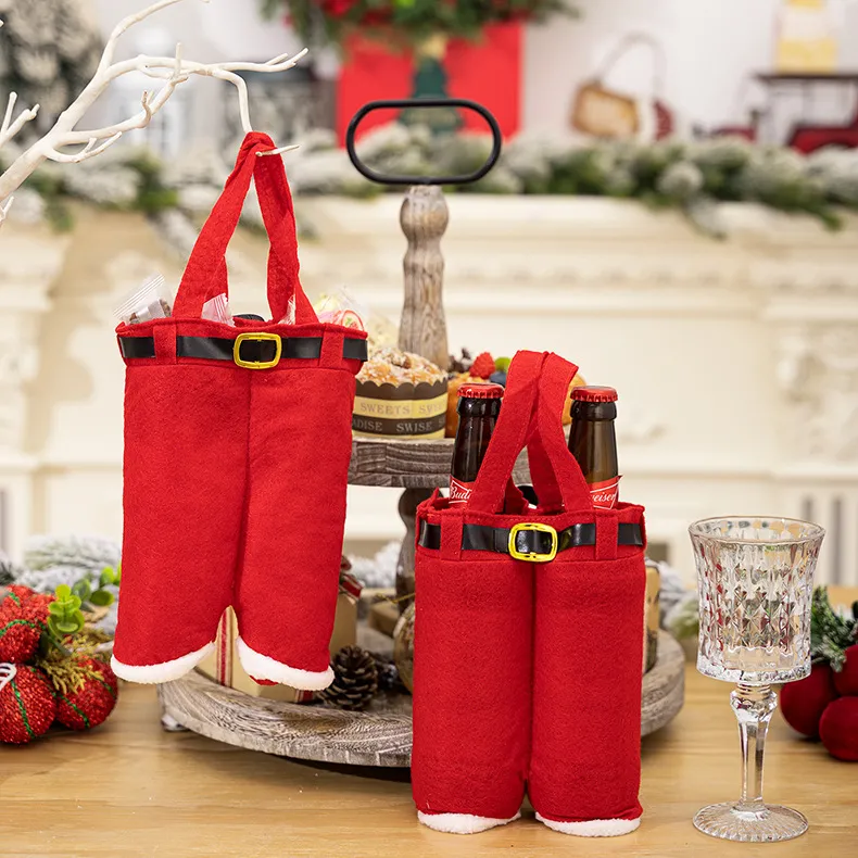 Christmas Santa Claus Red Pants Wine Bottle Bag Decoration