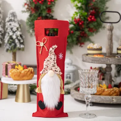 Christmas Rudolph Party Decoration Gnome Wine Bottle Set