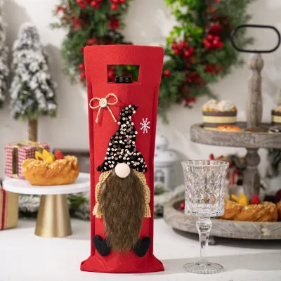 Christmas Rudolph Party Decoration Gnome Wine Bottle Set