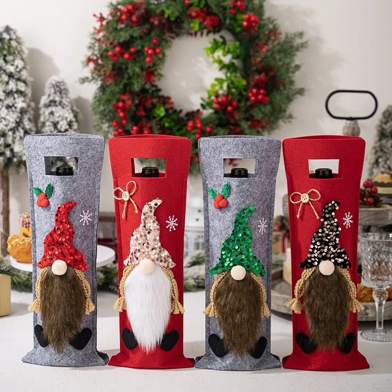 Christmas Rudolph Party Decoration Gnome Wine Bottle Set